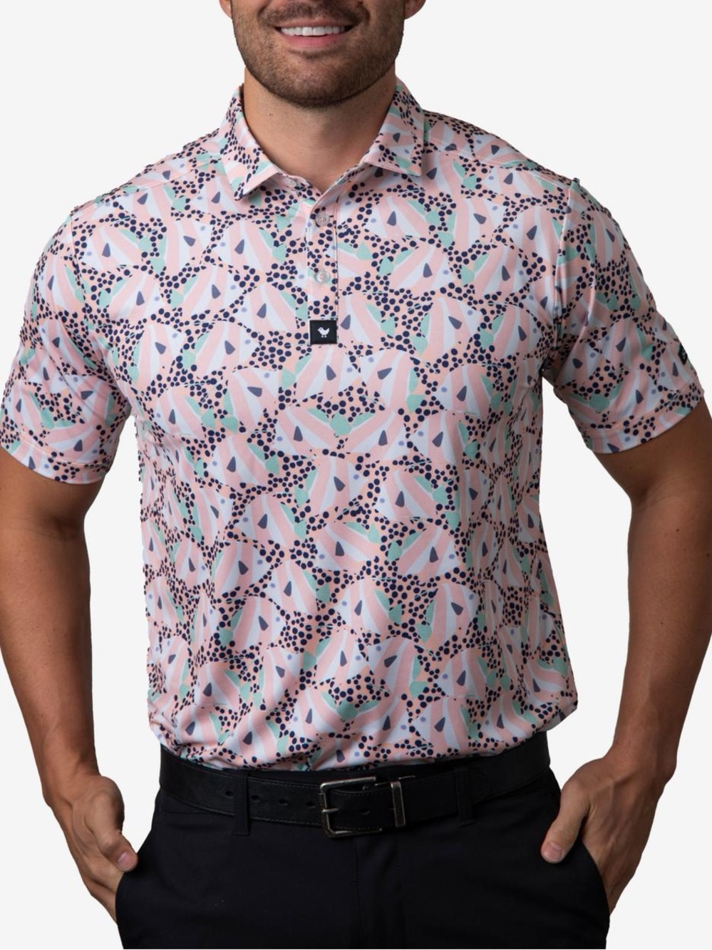 Bad Birdie Ocean 72 Fish Print Golf Polo - Size L